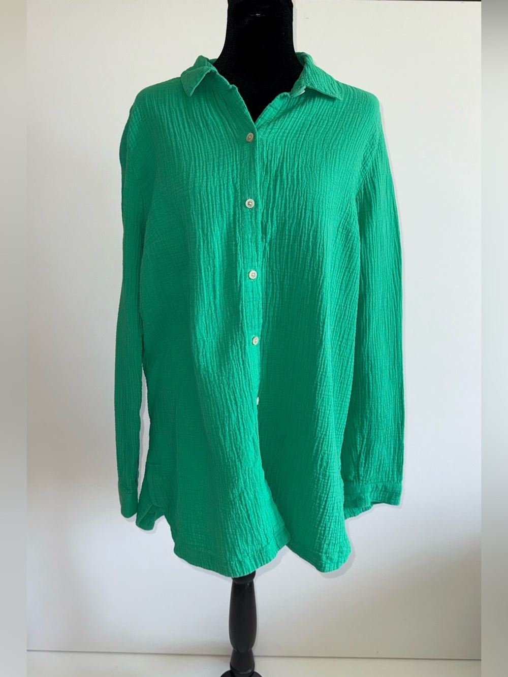J.Jill Women's Green 100% Cotton Double Gauze Button Down Tunic Shirt
